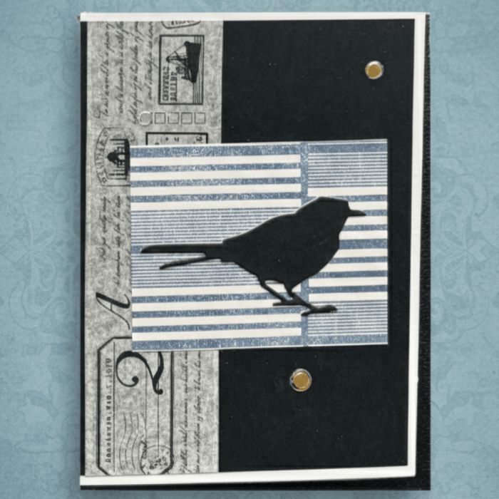 Ink Winged Whispers note card featuring a minimalist bird silhouette on a textured background