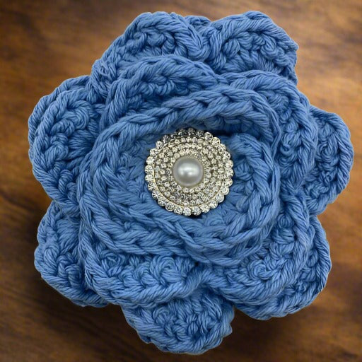 Large Amicae Blue Crocheted Brooch-Peace N Beads Design
