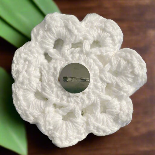 Large White Amicae Crocheted 6" Brooch-Peace N Beads Design