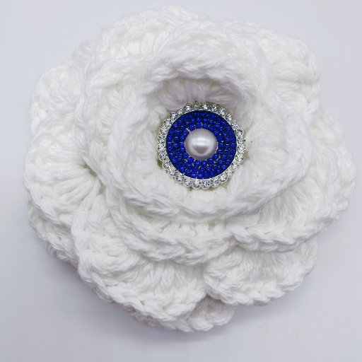 Large White Zeta Crocheted 6" Brooch-Peace N Beads Design