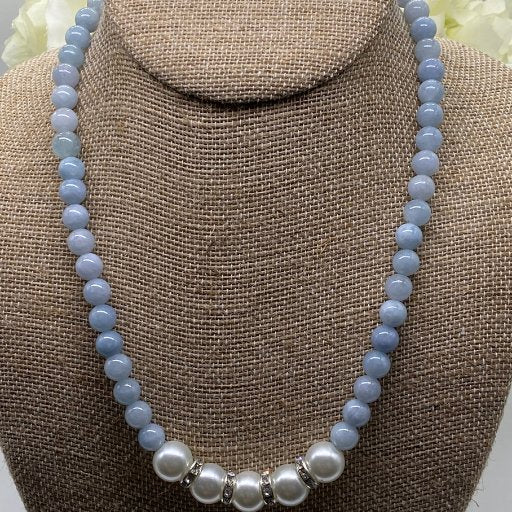 Light Blue and White Glass Pearl Necklace-Peace N Beads 