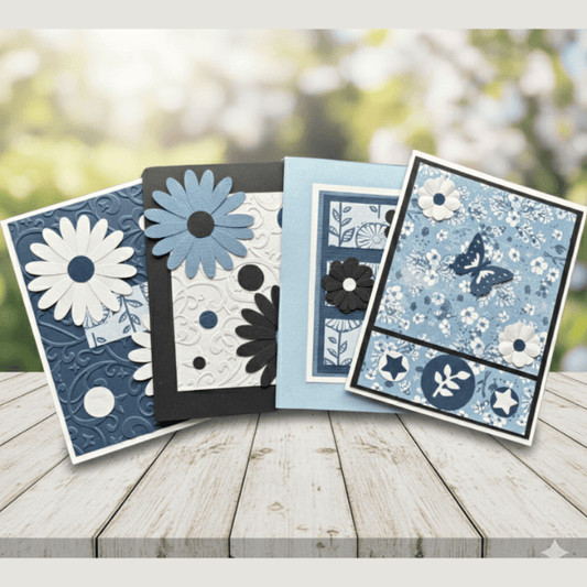 Loves Gentle Petals Card Note Set featuring floral designs in blue and white for all occasions