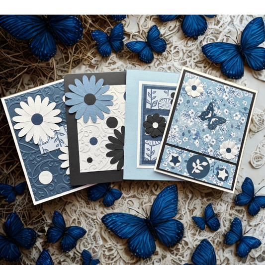 Peace N Beads Design Loves Gentle Petals Card Note Set with blue floral and butterfly designs