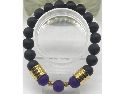 Luxurious Mens Black Purple Bracelet-Peace N Beads Design