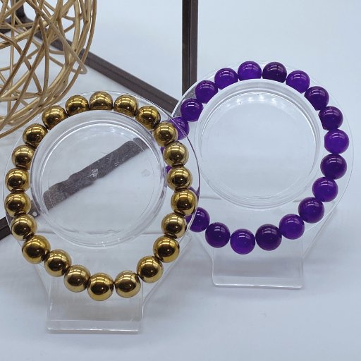 Mens Purple Jade and Gold Hematite Bracelets-Peace N Beads