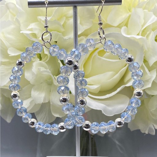 Mystic Blue Crystal and Silver Hoops-Peace N Beads Design