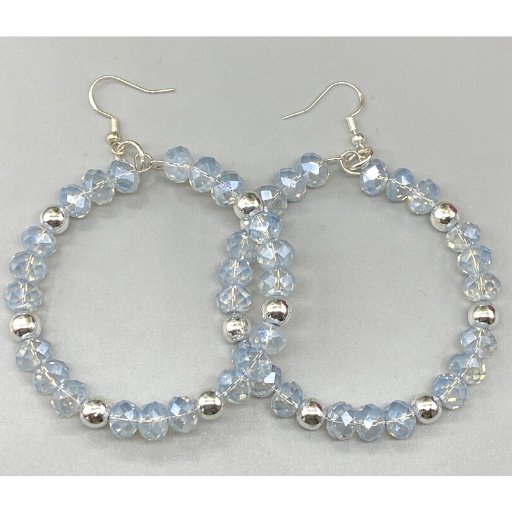 Mystic Blue Crystal and Silver Hoops-Peace N Beads Design