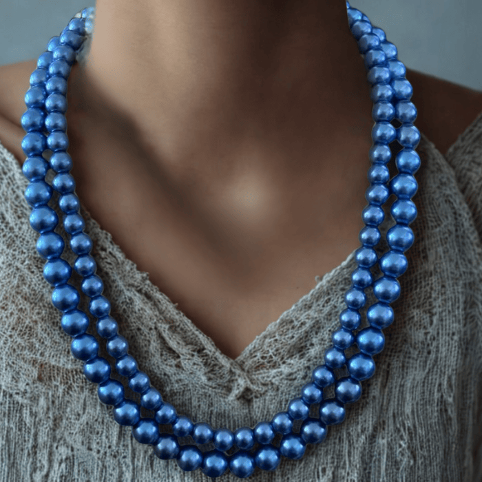 2 Strand Blue Pearl Necklace with Glossy Finish and Elegant Design Perfect for Any Occasion