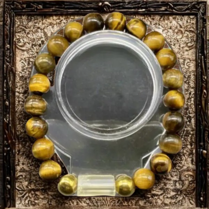 Boss Bracelet Genuine Tiger Eye and Citrine in a circular display with earthy tones