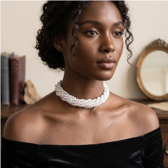 Classic 5-Strand Twisted White Beaded Necklace by Peace N Beads for Elegant Styling