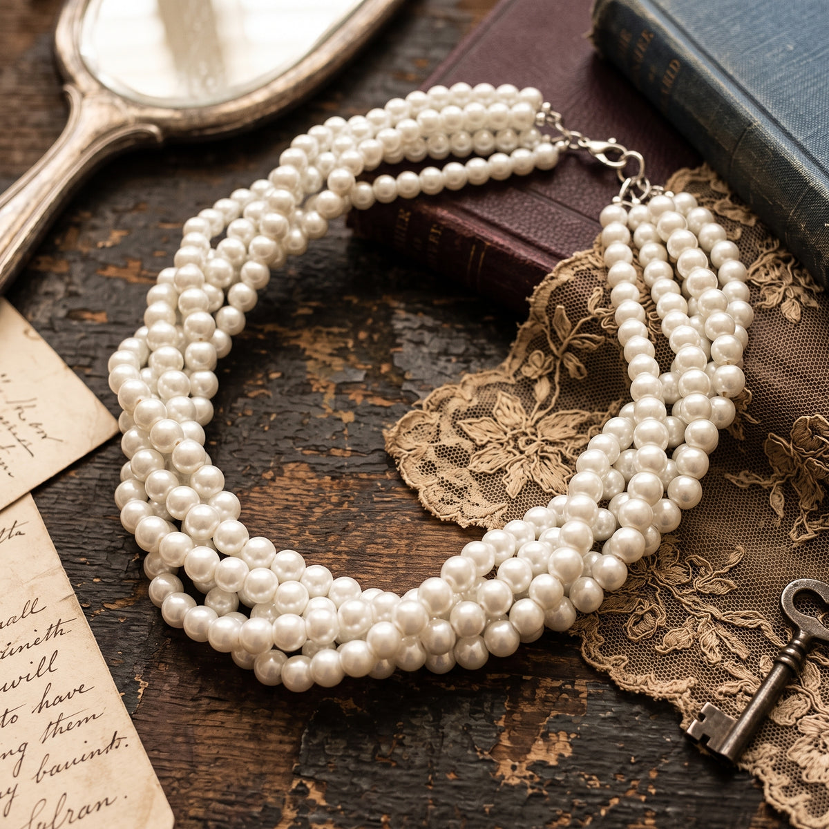 Classic 5-Strand Twisted Pearl Necklace in Elegant White, perfect for any formal occasion