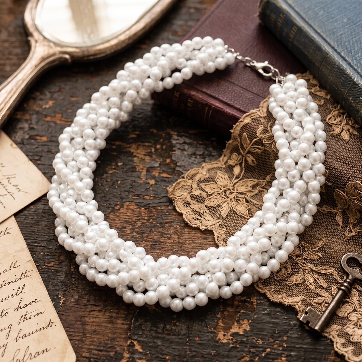 Classic 5-Strand Twisted White Pearl Necklace for Elegant Occasions