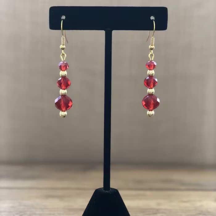 Crimson and Gold Drop Earrings with elegant red beads and gold accents for stylish occasions
