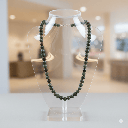 Dragon Blood Gemstone Necklace featuring green and red beads for a unique, vibrant look