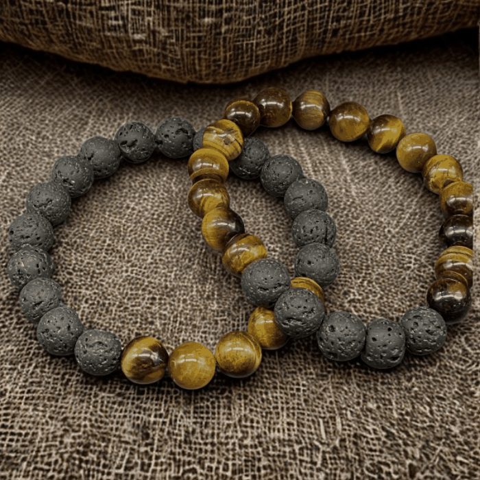 Earthly Elegance Tiger Eye Bracelet Natural Beauty featuring round tiger eye and black lava stone beads