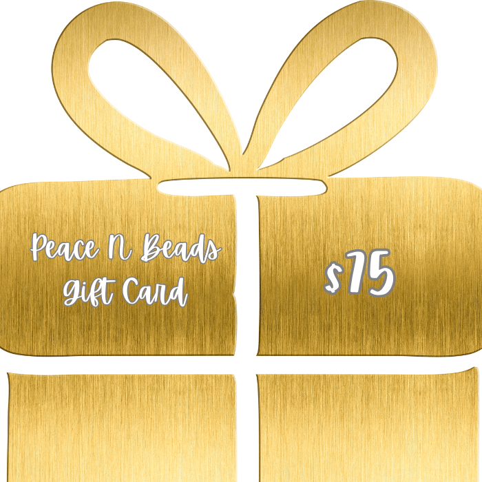 Peace N Beads eGift Cards design featuring a gold gift card valued at 75 dollars
