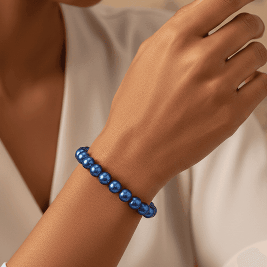 Elegant Single Strand Royal Blue Glass Pearl Stretch Bracelet for a stylish look