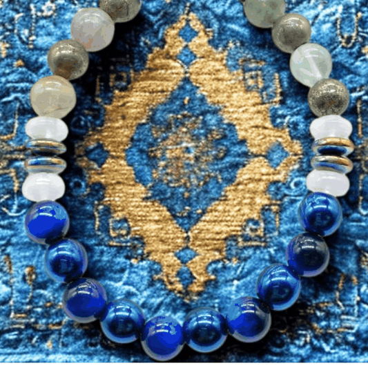 Enhance Productivity with Blue Tiger Eye Bracelet featuring polished blue and neutral beads by Peace N Beads Design