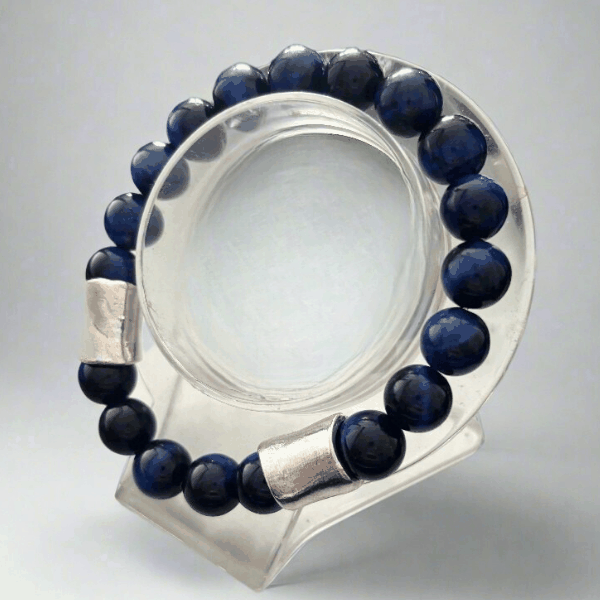Exquisite Blue Tiger Eye Bracelet by Peace N Beads featuring polished blue beads and silver accents