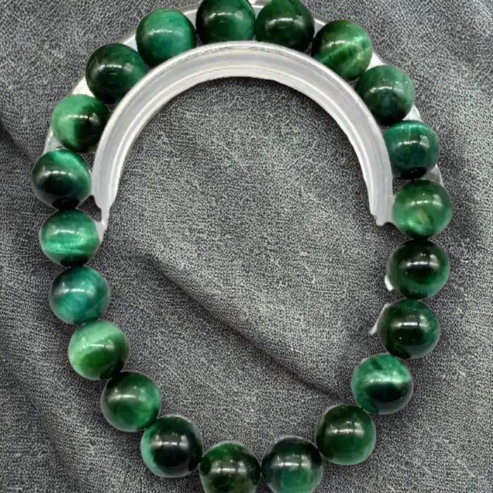 Genuine Green Tiger Eye Motivational Bracelet made of polished green gemstones for positive energy and motivation