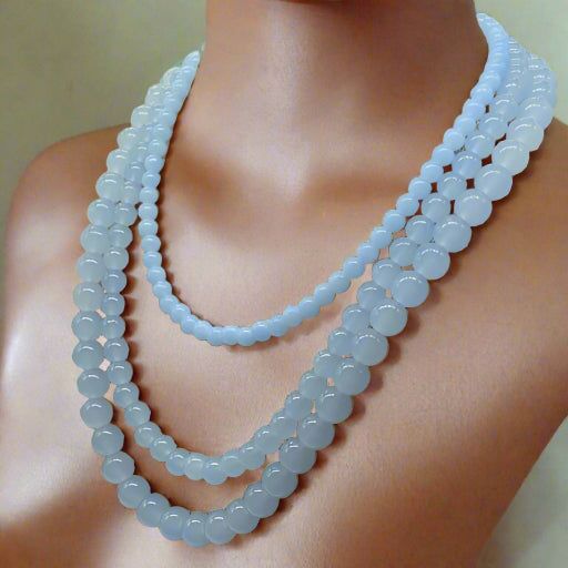 Handmade Blue Glass Bead Necklace by Peace N Beads featuring layered light blue round beads