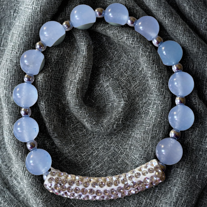 Handmade Light Blue Glass Beads with Rhinestone Accent Jewelry Set featuring a unique design
