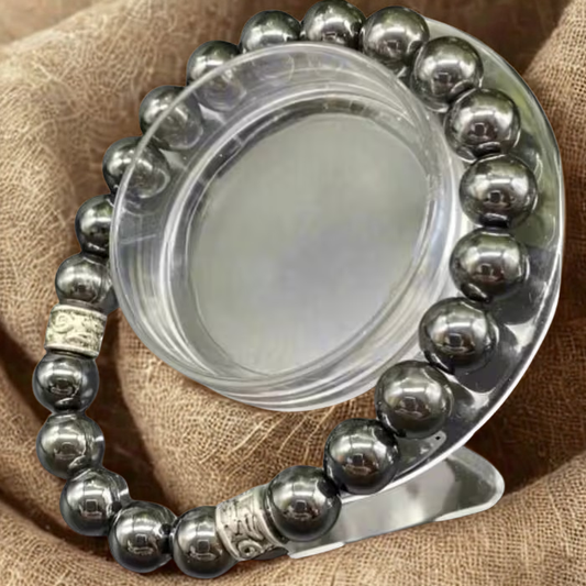 Hematite Grounding Gemstone Bracelet by Peace N Beads featuring polished black beads and silver accents