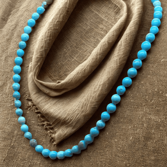 Invigorating Turquoise Beaded Necklace Embrace Harmony on a textured fabric background