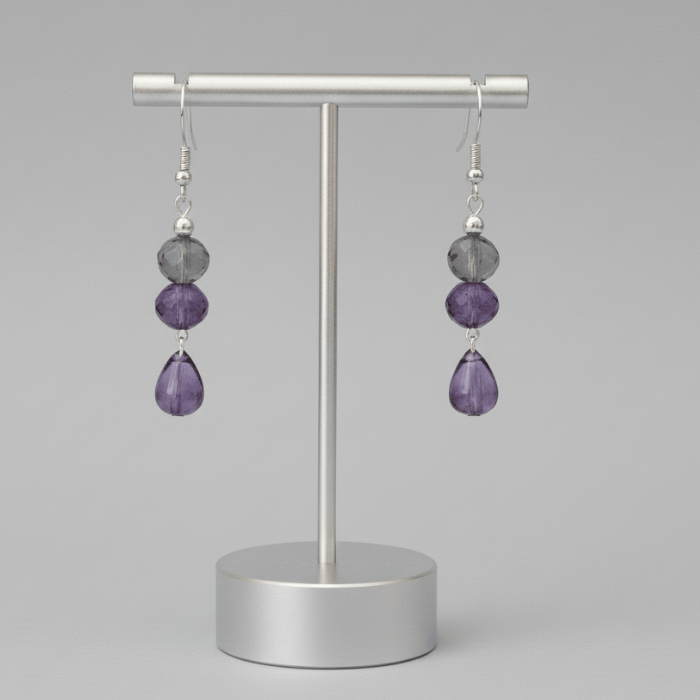 Lavender Blue Crystal and Glass Earrings featuring dangling beads for elegant style