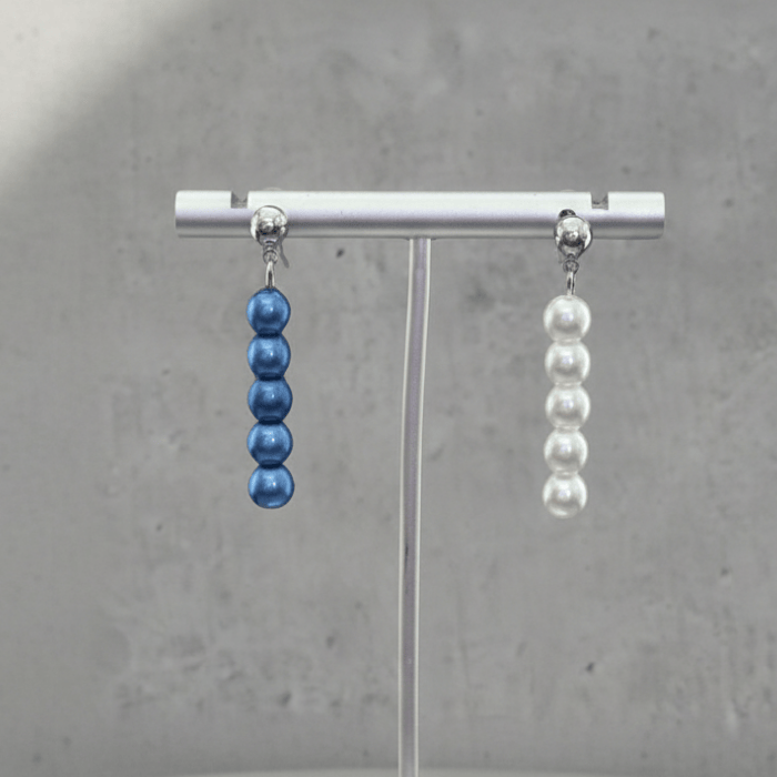 Elegant Long Stud Drop Earrings in Blue and White for a Stylish Look