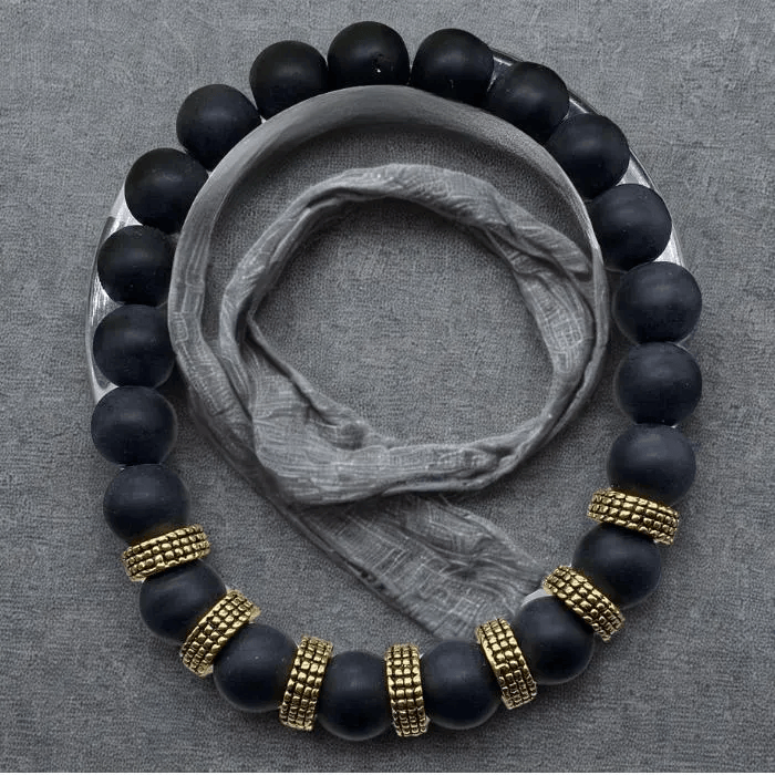 Luxurious Black and Gold Gemstone Bracelet by Peace N Beads featuring elegant design and unique texture