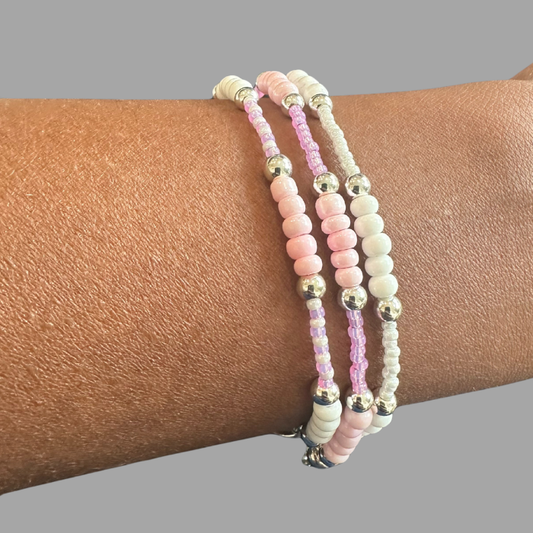 Pink Fearless Wrap Bracelet set featuring colorful beads and silver accents for a trendy look