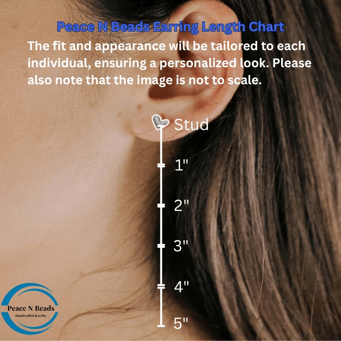 Earring length chart for personalized fit with Peace N Beads Design for earrings including Pink Seed Bead Hoop Earrings