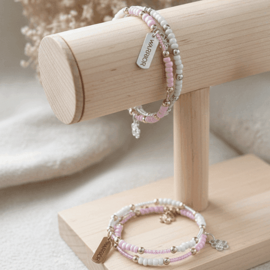 Handmade Pink Warrior Wrap Bracelet with Beads and Charms for Empowerment and Style