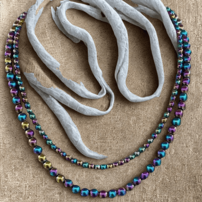 Rainbow Hematite Jewelry Set featuring two vibrant necklaces with colorful beading