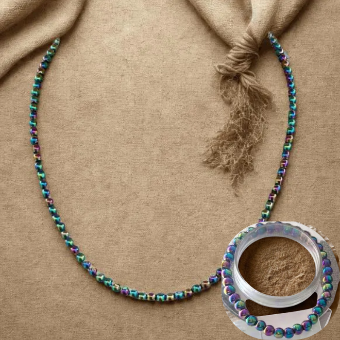 Rainbow Hematite Jewelry Set featuring a colorful beaded necklace design with vibrant hues