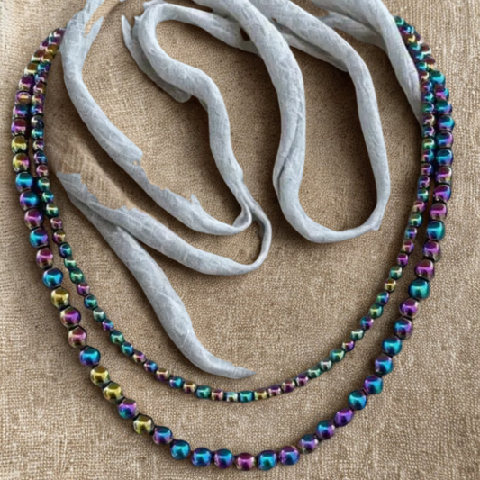 Rainbow Hematite Jewelry Set featuring colorful beaded necklaces in vibrant hues