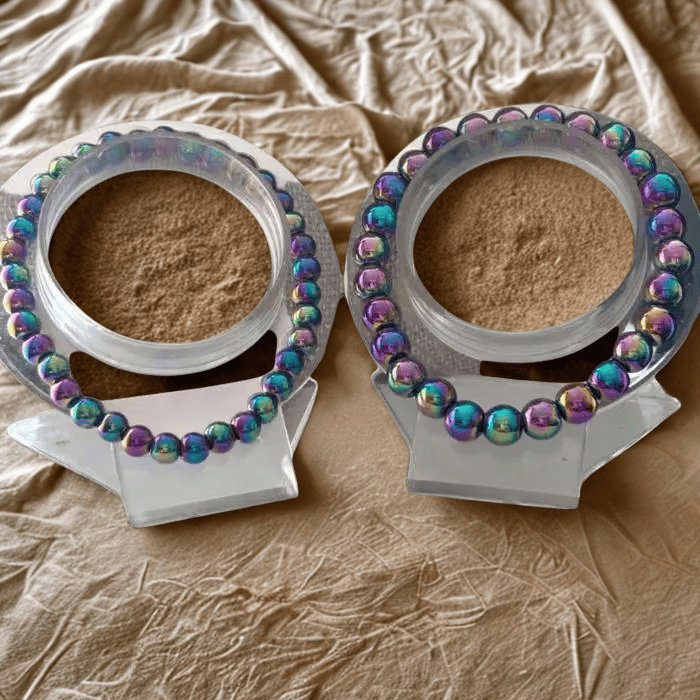 Rainbow Hematite Jewelry Set featuring vibrant iridescent beads in a stylish design