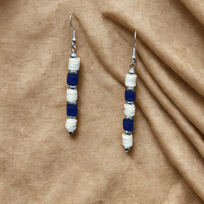 Elegant Royal Blue and White Jewelry Set featuring long beaded earrings for stylish accessorizing