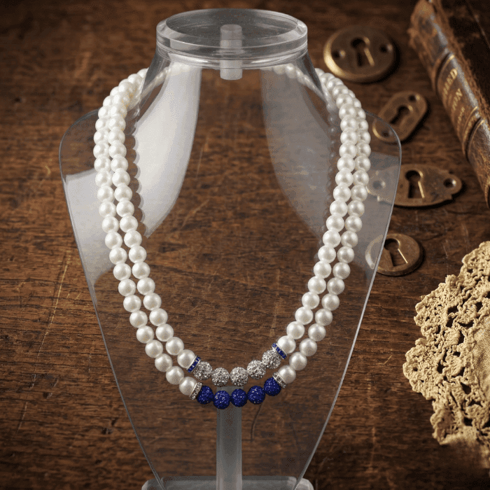 Sapphire Sparkle Rhinestone Bead and Glass Pearl Necklace with elegant design and shimmering accents