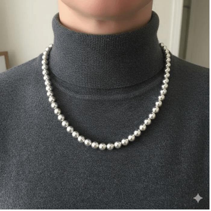 Elegant Silver Hematite Necklace on a model, perfect for any chic outfit or occasion