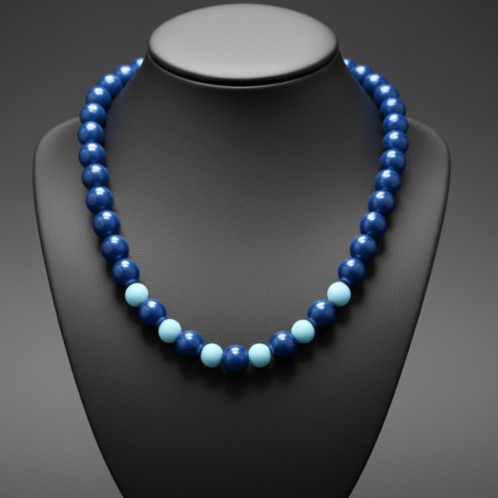 Sky and Royal Blue 16 Inch Necklace featuring a mix of dark and light blue beads