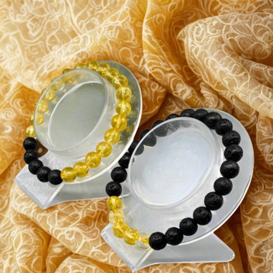 Peace N Beads Design solar plexus chakra bracelets in yellow and black featuring lava beads for energy balance