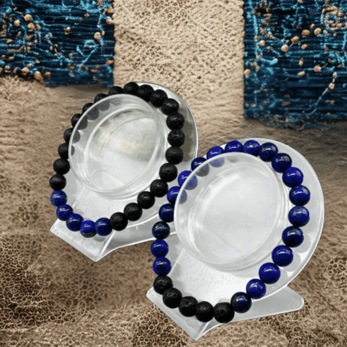 Peace N Beads Design Third Eye Chakra Bracelet set featuring black and blue gemstone beads