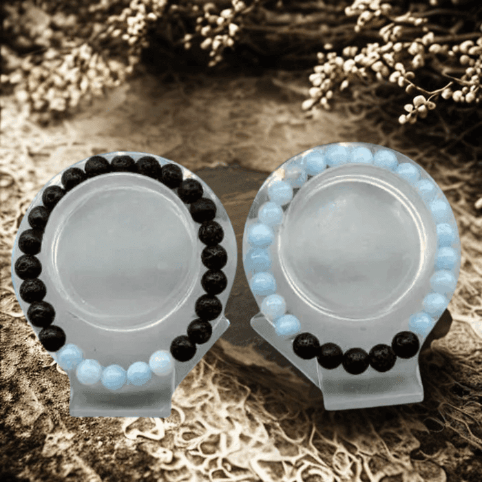 Throat Chakra Bracelets featuring calming blue and black beads for enhancing communication and expression