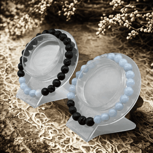 Throat Chakra Bracelets in Black Lava Stone and Light Blue Stone for Energy Healing