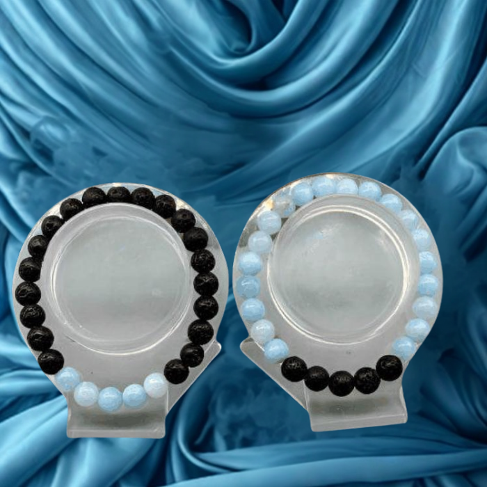Throat Chakra Bracelets in blue and black stones for balanced communication and self-expression
