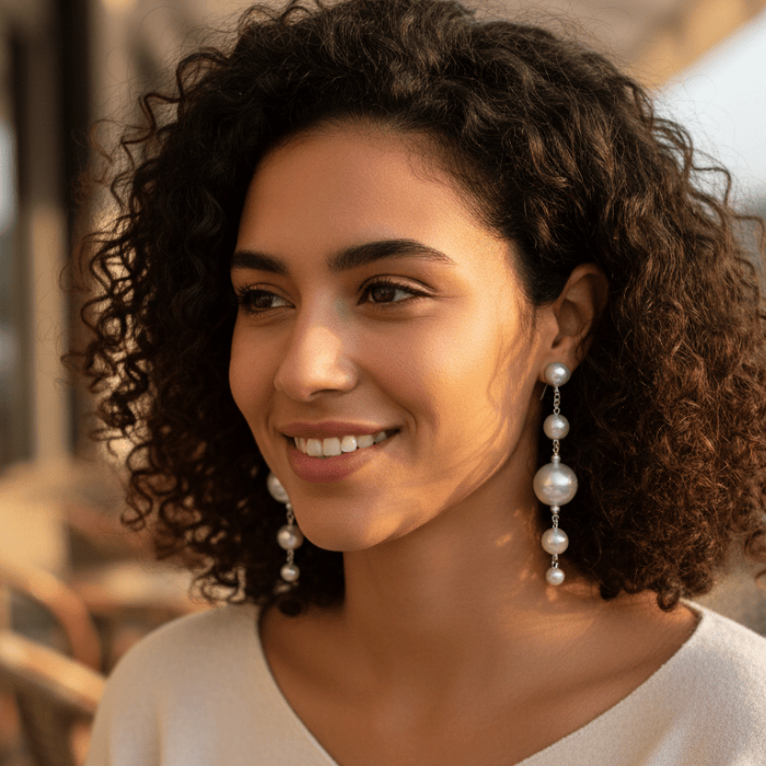White Glass Pearl Dangle Earrings with elegant design, perfect for casual or formal occasions