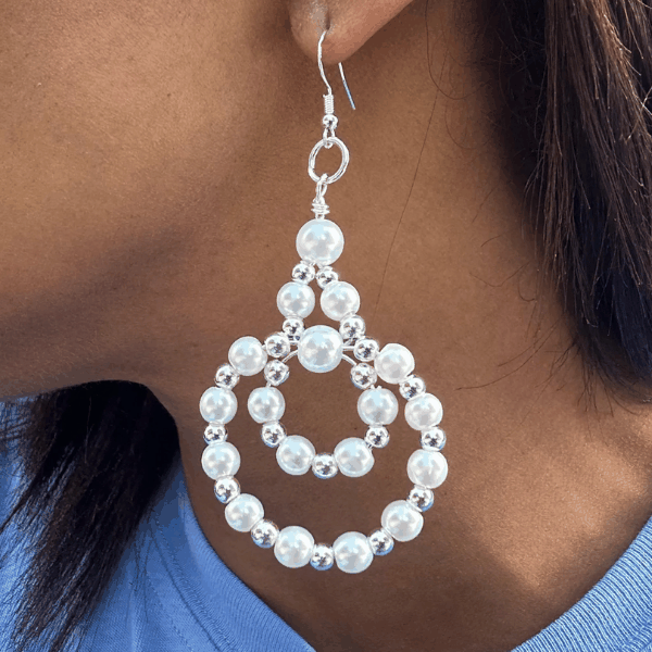 White Pearls with Silver or Gold Earrings Peace N Beads Design large pearl hoop earrings