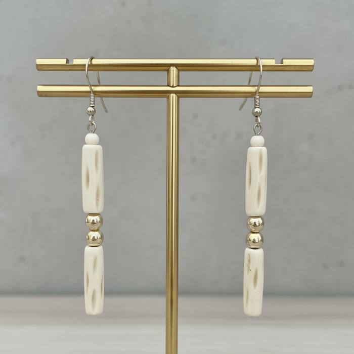 Elegant Wood and Hematite Drop Earrings with a stylish design and lightweight feel